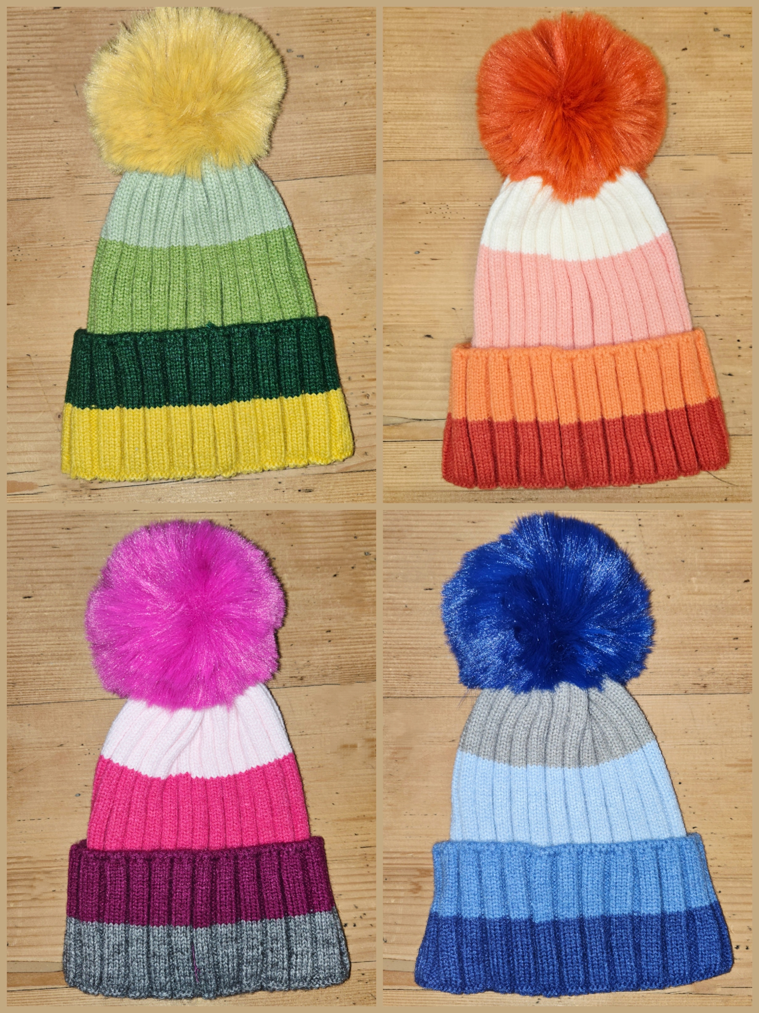 Kinder Mütze Streifen mit Bommel 